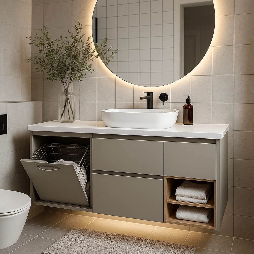 Luxury Stainless Steel Sink Wall Mounted Mirrored Cabinet Single Sink Bathroom Vanity Cabinet Set With Counter Top - My Store