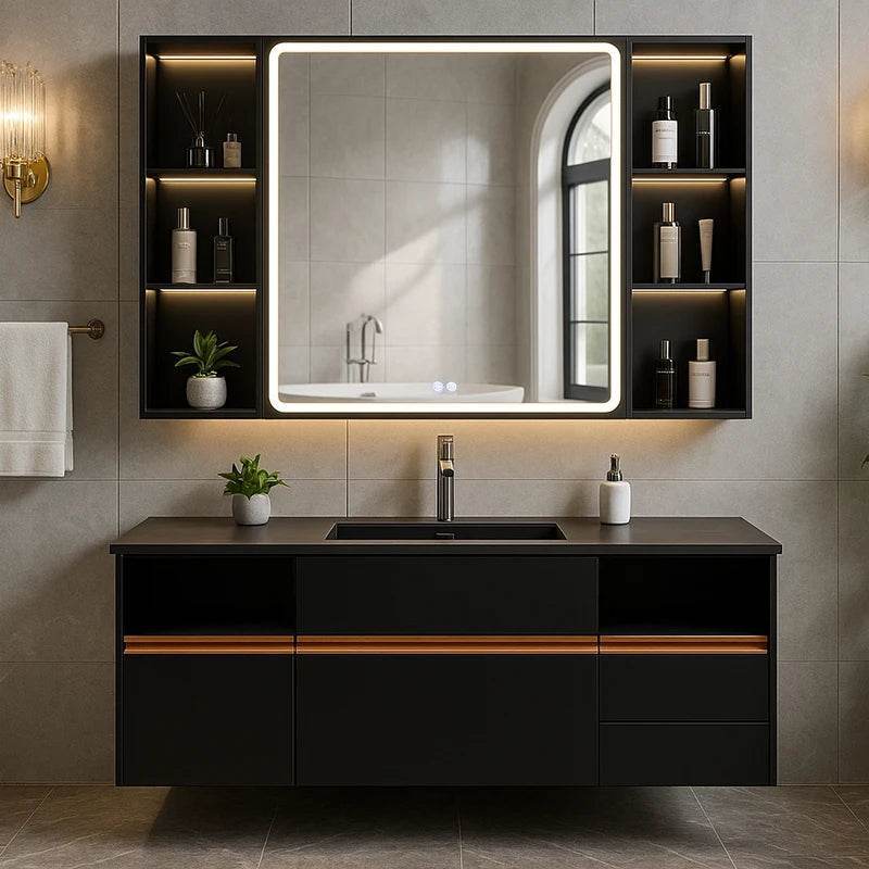 Luxury Modern Nordic Wholesale Commercial Corner Wall Mount Single Sink Mounted Simple Design Bathroom Vanity Cabinet Set - My Store