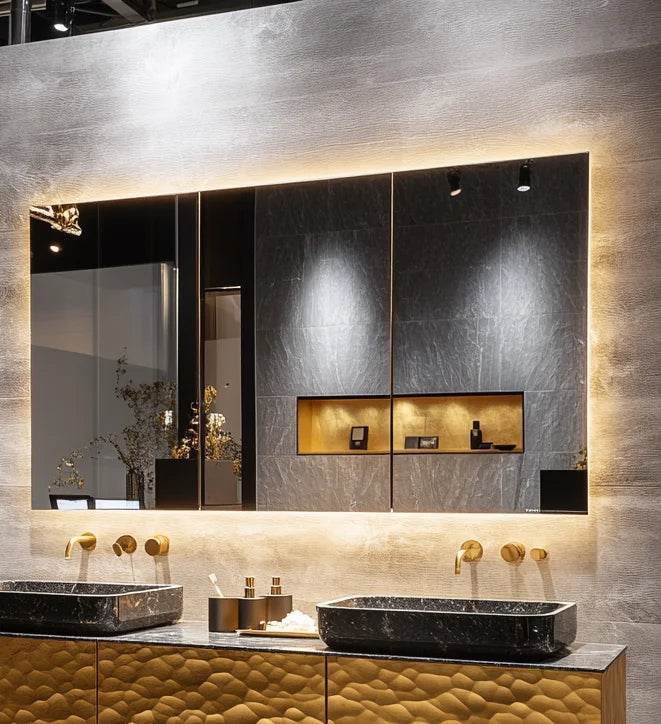 Custom Marble Luxury Bathroom Vanity Gold Trim Floating Double Bathroom Vanity With Basin - My Store