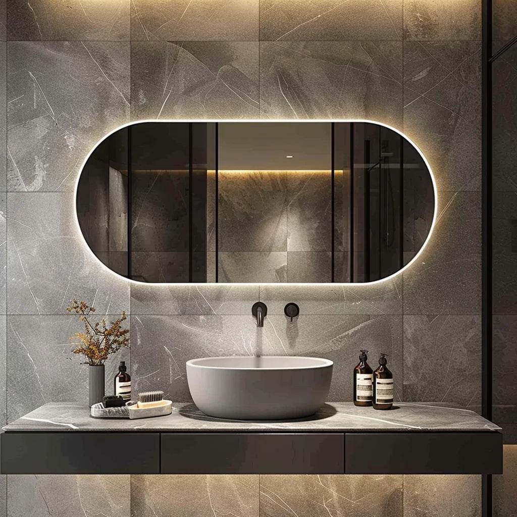 Washroom Oval Led Bathroom Wall Mirror Smart Led Bathroom Mirror Android With Touch Screen - My Store
