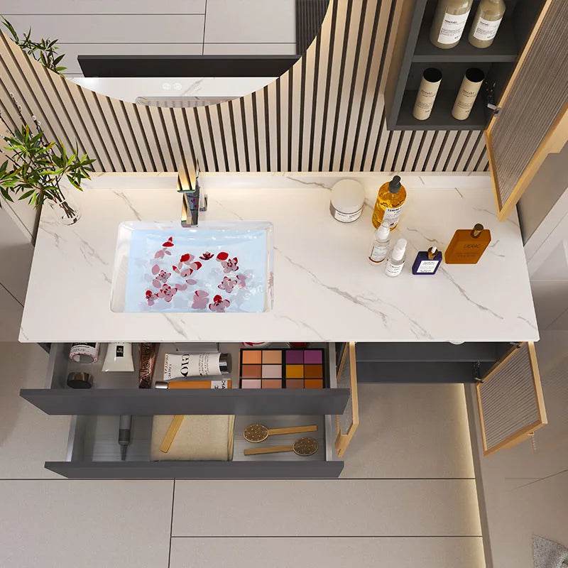 Marble Bathroom Shower Cabinet Vanity Bathroom Mirror Cabinet Wall Mount - My Store