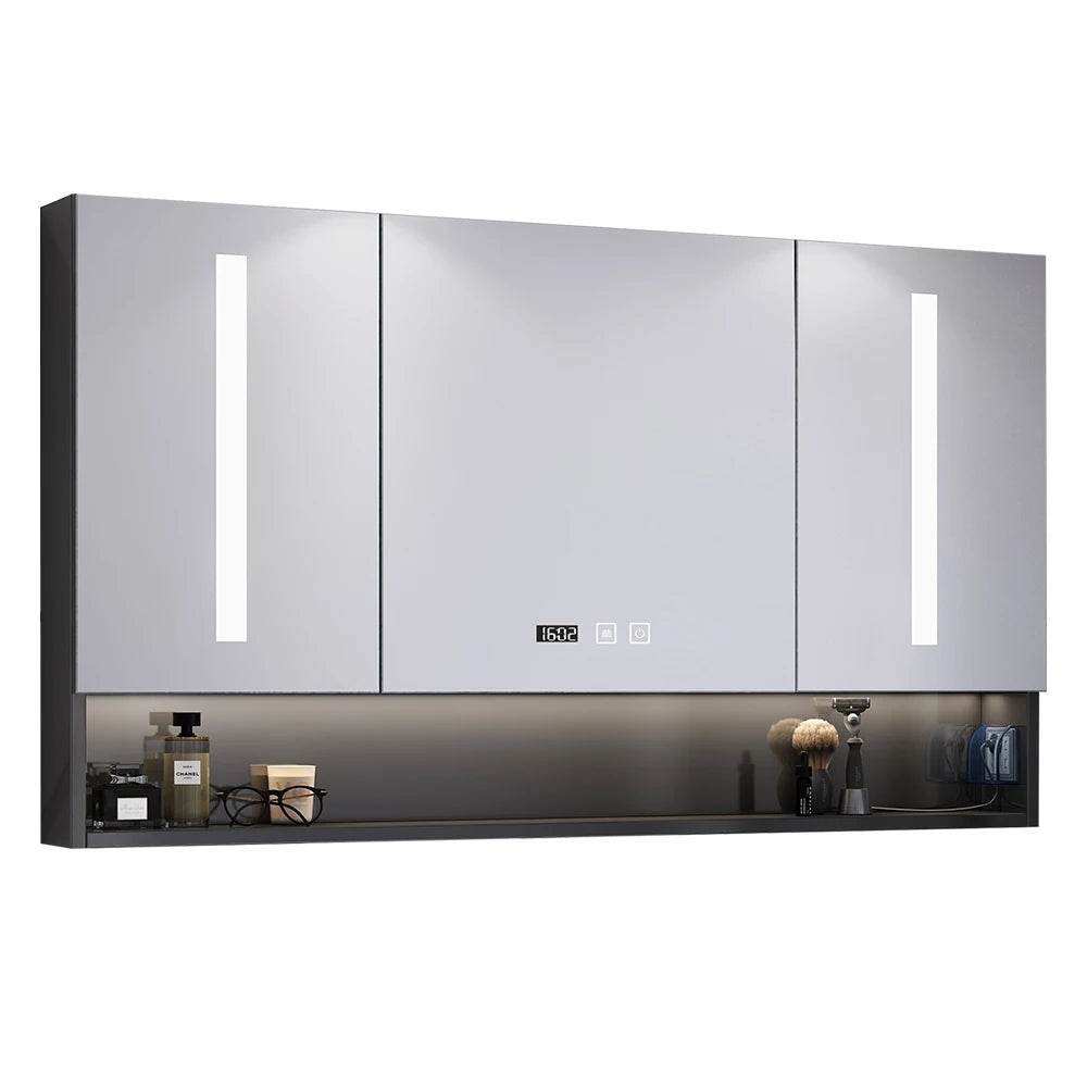 Matte Black 3 Open Doors Bathroom Vanity Top Mirror Cabinet With Led Light - My Store