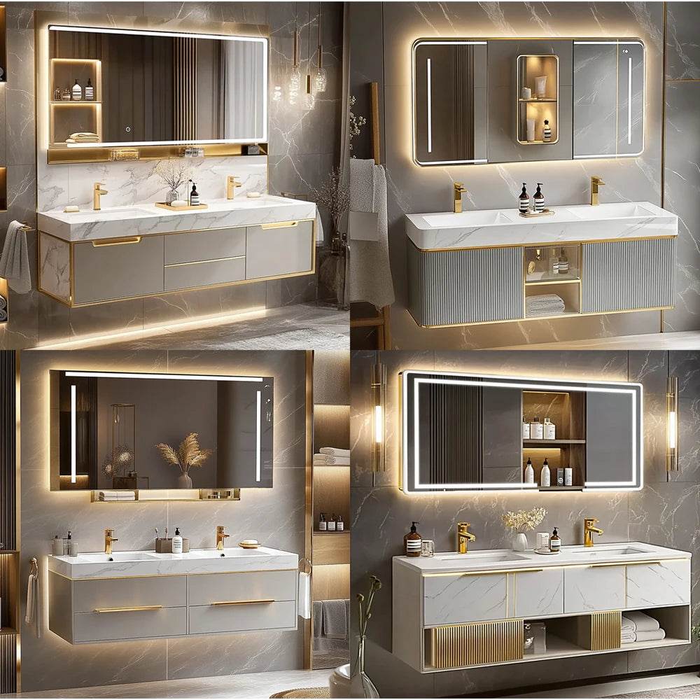 High-Quality Modern Design With LED Mirror and Double Sinks Bathroom Vanity - My Store