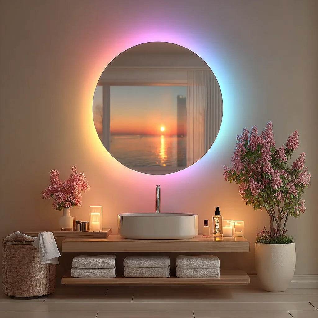Frameless Rgb Backlight Led Mirror Lights Round Smart Bathroom Salon Mirror With Lights - My Store