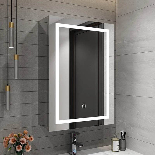 Illuminated Bathroom Mirror Cabinet Single Door Stainless Steel Wall Mounted Medicine Cabinet IP44 - My Store