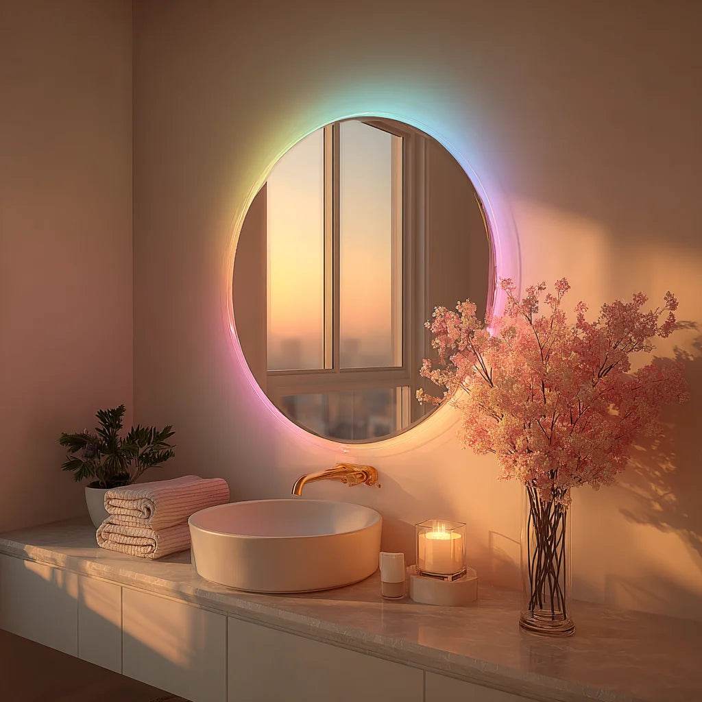 Frameless Rgb Backlight Led Mirror Lights Round Smart Bathroom Salon Mirror With Lights - My Store
