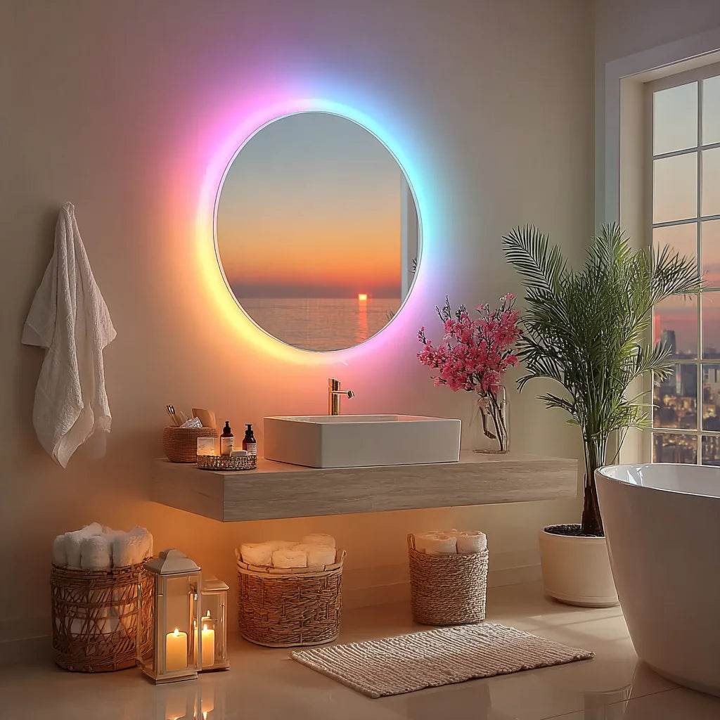 Frameless Rgb Backlight Led Mirror Lights Round Smart Bathroom Salon Mirror With Lights - My Store