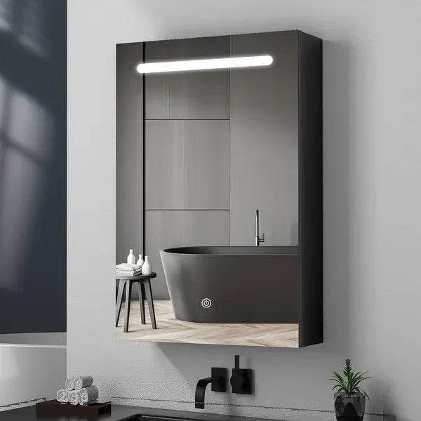 Modern Wall Mounted Stainless Steel Salon Vanity Wash Basin Bathroom Storage Jewelry Cabinets Set With Led Mirror - My Store