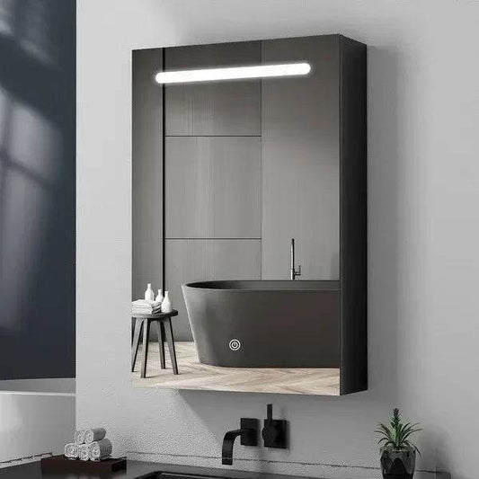 Modern Wall Mounted Stainless Steel Salon Vanity Wash Basin Bathroom Storage Jewelry Cabinets Set With Led Mirror - My Store