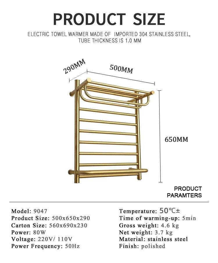 Bathroom Stainless Steel Electric Towel Warmer With Shelf Heated Towel Warmer Electric Heater Style 9047 - My Store