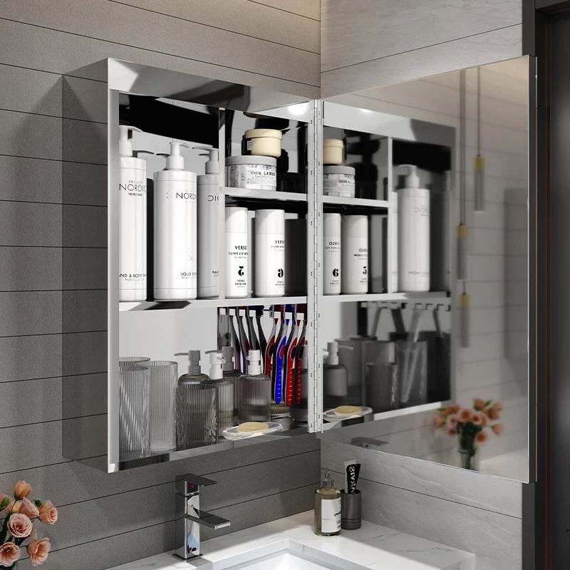 Illuminated Bathroom Mirror Cabinet Single Door Stainless Steel Wall Mounted Medicine Cabinet IP44 - My Store