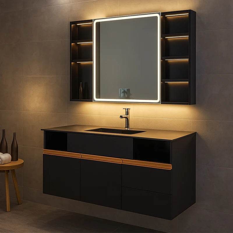 Luxury Modern Nordic Wholesale Commercial Corner Wall Mount Single Sink Mounted Simple Design Bathroom Vanity Cabinet Set - My Store